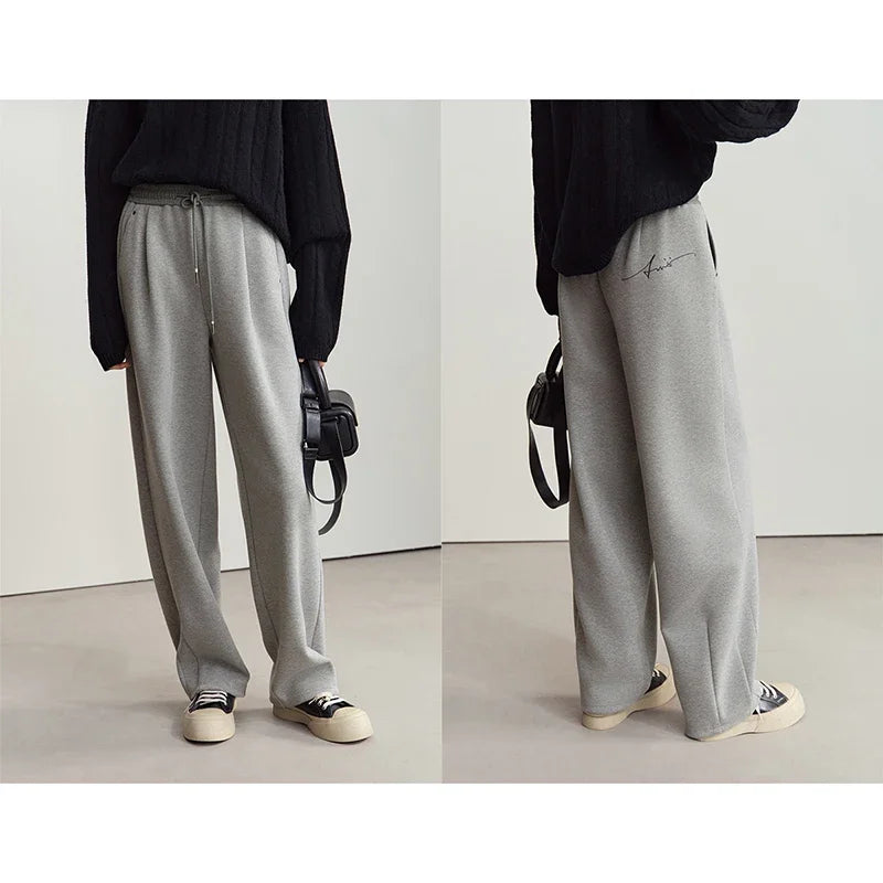 Amii Minimalist 2026 Winter New Women's Contrasting Color Loose Casual Strap Letter Embroidered Banana Pants Trousers 12424080