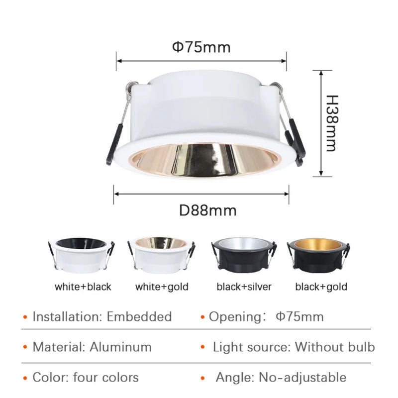 អំពូល LED រាងមូល GU10 អំពូល Downlight ស៊កចូលជាមួយស៊ុមអាលុយមីញ៉ូម MR16 គ្រឿងបន្លាស់អំពូល MR16 GU10 មិនអាចលៃតម្រូវបាន