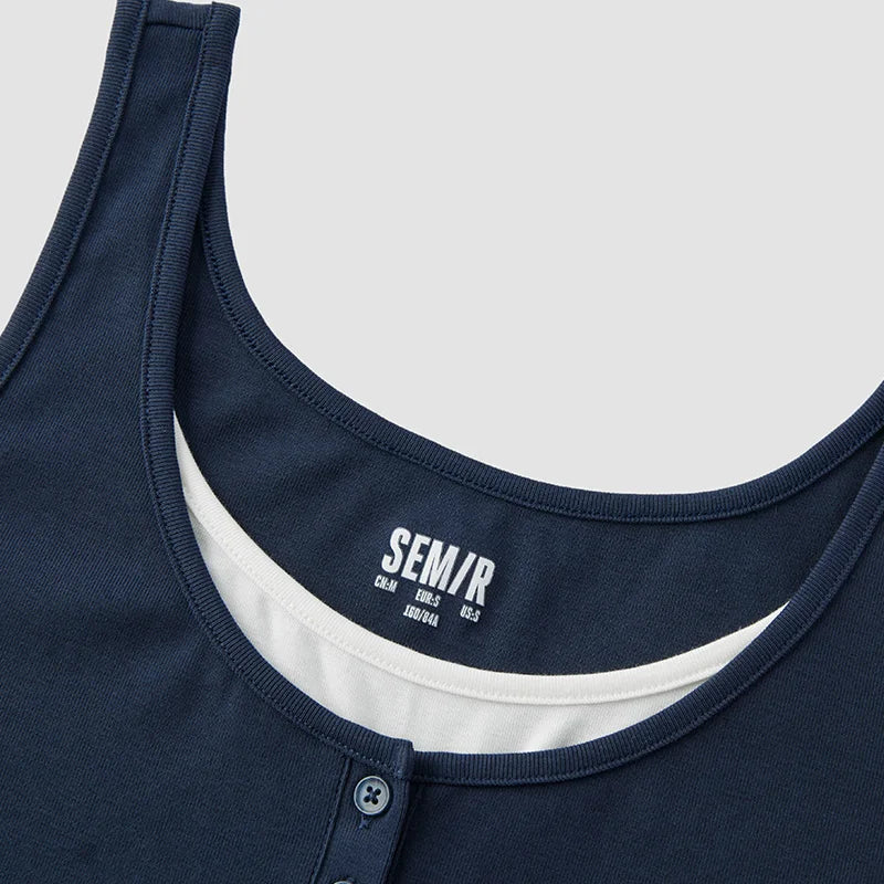 Semir Women Vest Color Block Fake Two Piece Slim Fit Tank Minimalist Versatile Trendy Petite 2026 Summer Top