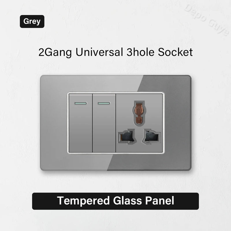 Type 118 Grey Tempered Glass Panel EU Wall Light Switch,Europe Wall Socket With USB Type-c 18W Quick Charge Outlet 118*75mm