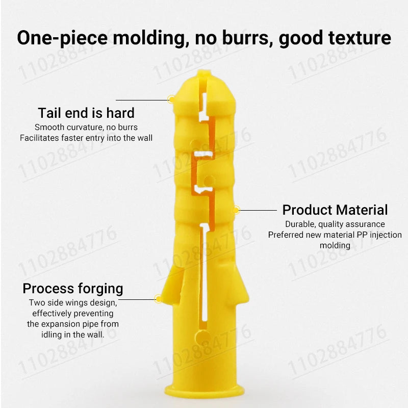 M6 M8 Yellow Plastic Expansion Pipe Column Concrete Wall Plug Frame Fixing Tube Anchors for to the Fixed on Drywall 200pieces