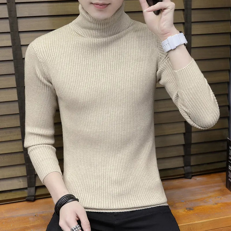 2026 New Men's Burgundy High-Neck Sweater, Winter Black Thermal Pullover Sweaters, Available in Blue, White, Yellow, Green, Gray
