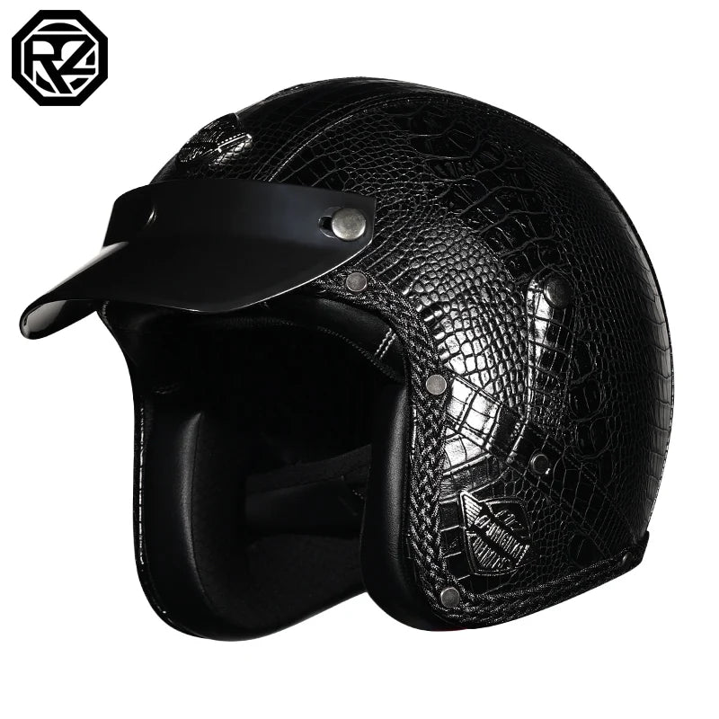 High quality PU leather retro 3/4 motorcycle helmet, suitable for scooters, cruising motorcycles, and half helmets