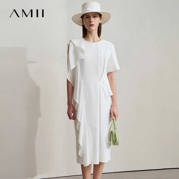AMII រ៉ូបរលុងឆើតឆាយសម្រាប់នារីការិយាល័យរដូវក្តៅឆ្នាំ ២០២៥ រ៉ូបរលកផ្កាឈូកសាមញ្ញដៃអាវមិនទៀងទាត់ឆើតឆាយសម្រាប់ពិធីជប់លៀងមីឌី ១២៥៥២០៦៩