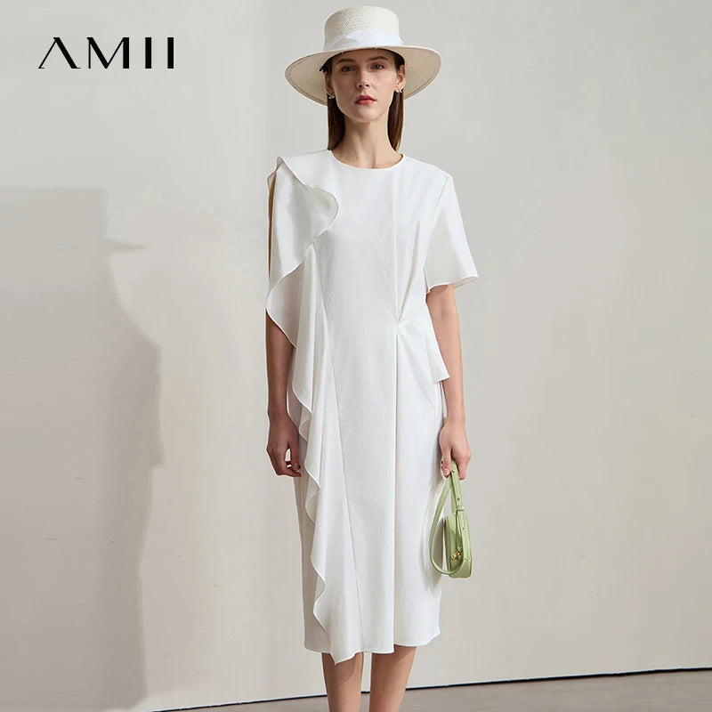 AMII រ៉ូបរលុងឆើតឆាយសម្រាប់នារីការិយាល័យរដូវក្តៅឆ្នាំ ២០២៥ រ៉ូបរលកផ្កាឈូកសាមញ្ញដៃអាវមិនទៀងទាត់ឆើតឆាយសម្រាប់ពិធីជប់លៀងមីឌី ១២៥៥២០៦៩