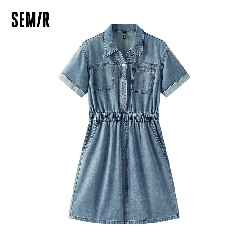 Semir Women Denim Dress Waist Trimming Lapel Cargo Style Slim Vintage Mini 2026 Chic Fashion Casual Daily Wear