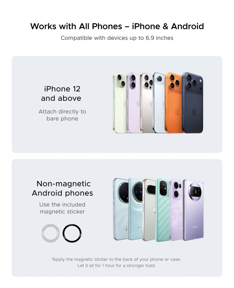 ORICO Magnetic Car Phone Holder Dashboard Suction Cup 360°Rotatable Car Mount For Magsafe iPhone 16 15 14 ProMax Xiaomi Samsung