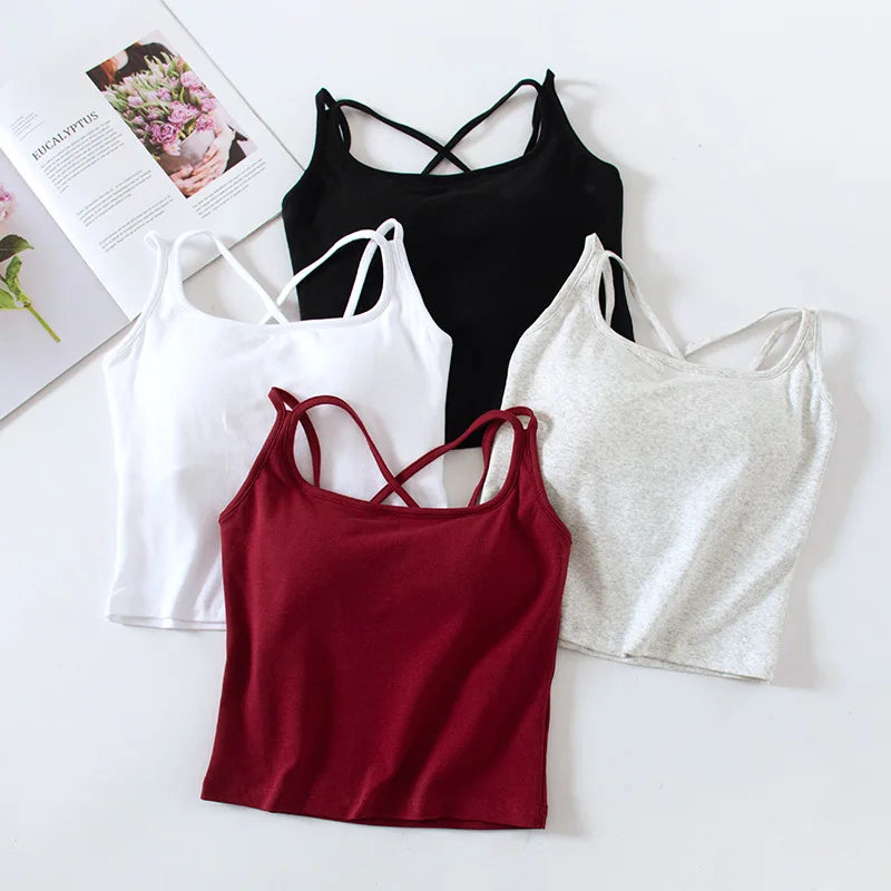 Cotton Chest Pads Vest Beautiful Back Suspenders Integrated Bra Sleepwear Top Slim Bottoming Underwear Women One Piece Pajamas