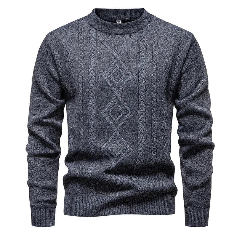 Wind Resistant Men Knitted Sweater Stretch Rib Hem Vertical Twist Jacquard Fleece Lined Office Daily Long Sleeve Top