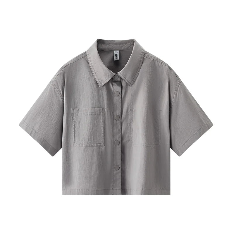 Semir Womens Shirt 2026 Short Sleeve Solid Loose Texture Lapel Tops Urban Workwear Style Casual Soft Comfortable Daily Wear