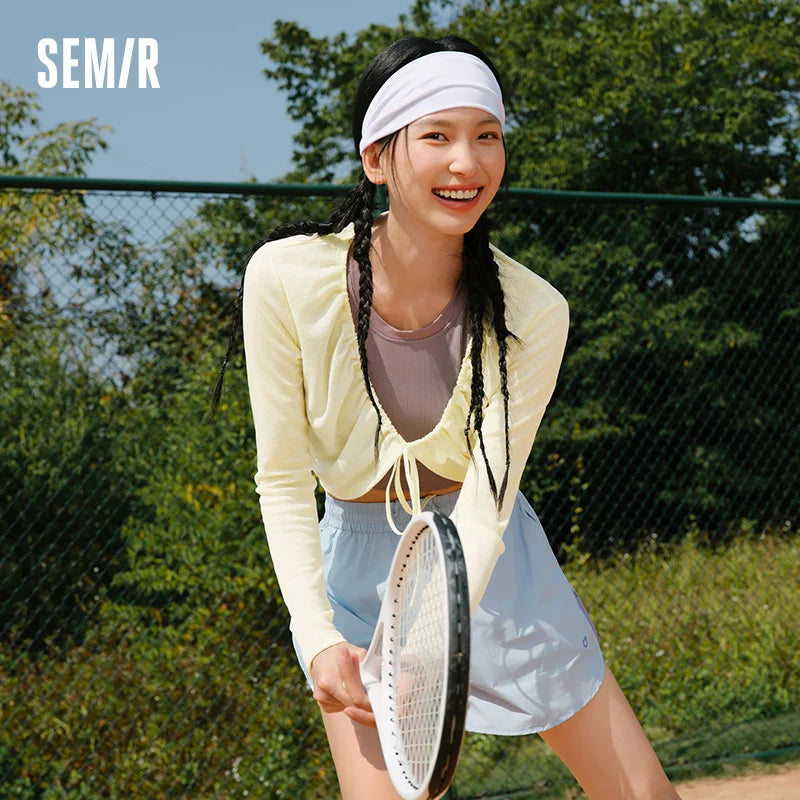 Semir Womens Cardigan 2026 Short Slim Linen Like Solid Drawstring Bow Sweet Gentle Casual Soft