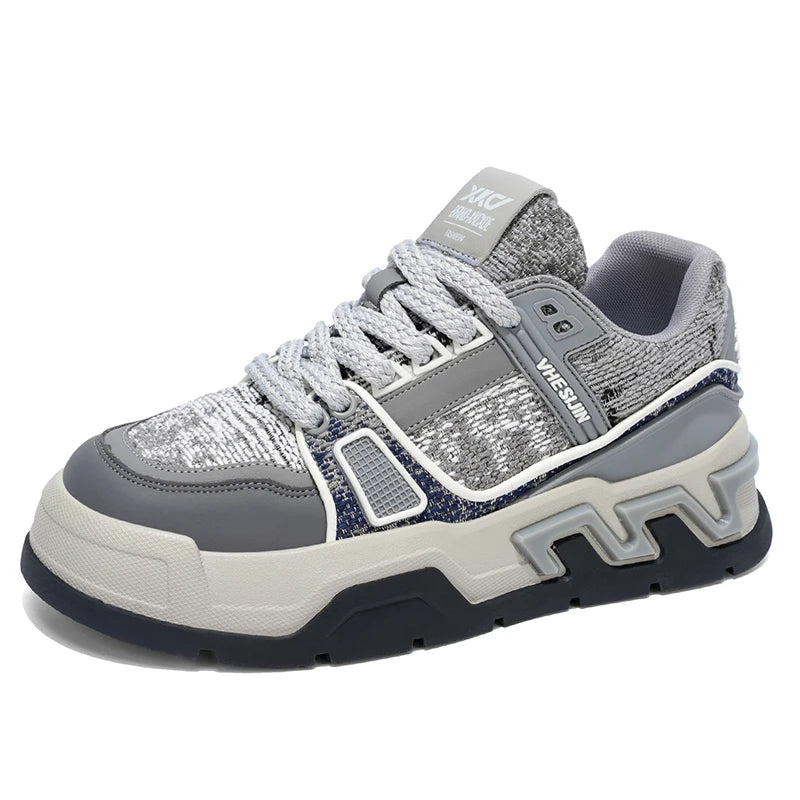 Mens Board Shoes 2025 New Flat Mesh Breathable Thick Soled Height Increasing Trendy Street Casual Sports Mens Sneakers