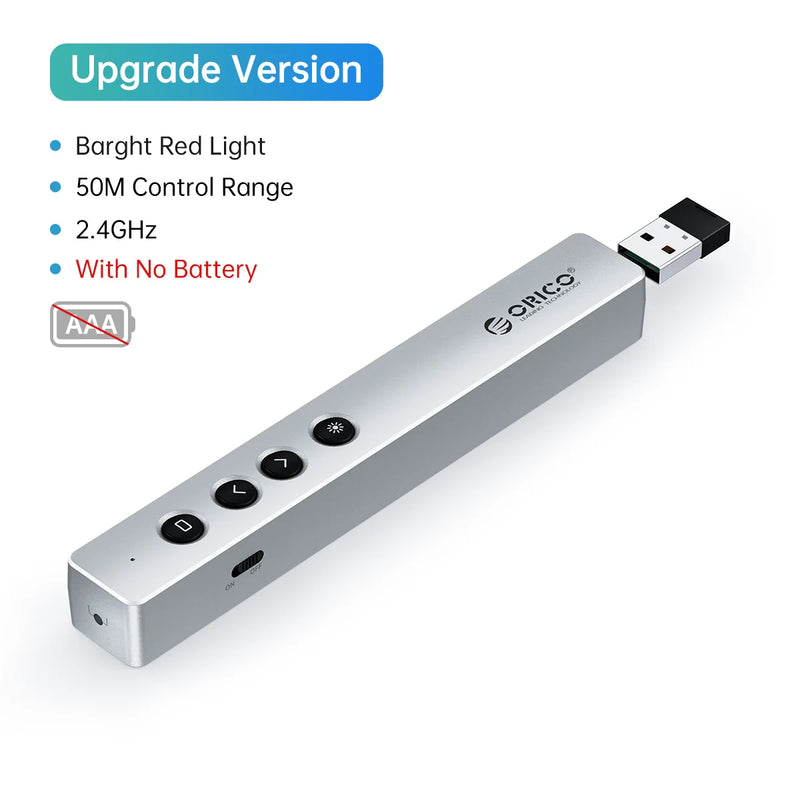 ORICO Presentation Clicker Remote Laser Pointer Wireless USB Presenter Slideshow PowerPoint Clicker 2.4GHz for Google Slides