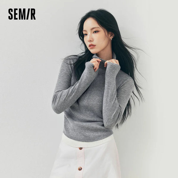 អាវយឺតប៉ាក់ Semir សម្រាប់នារី លាយរោមចៀម កអាវបត់ចុះក្រោម មានខ្សែរ៉ូតពាក់កណ្តាល លំនាំផ្នត់ ស្លីមហ្វីត 2026 សម្លៀកបំពាក់រដូវរងាថ្មីប្រចាំថ្ងៃ