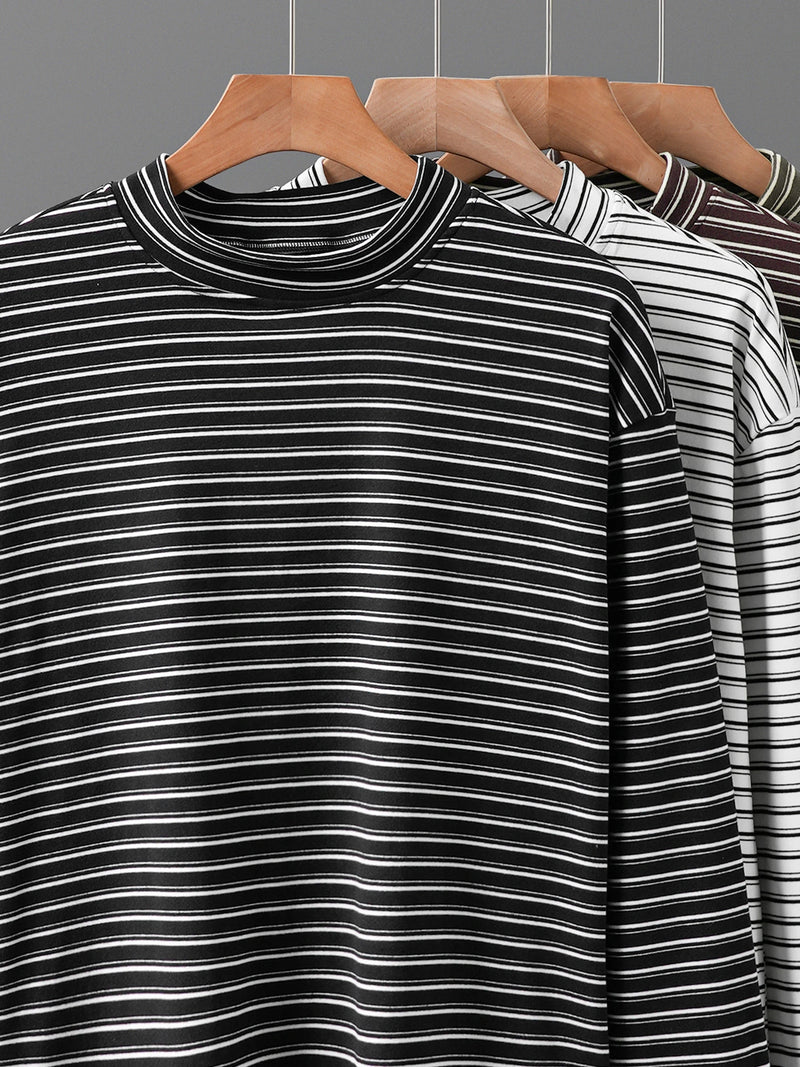 DUKEEN 300G Heavyweight Men's Dralon Thermal Undershirts Winter Mock Turtleneck Striped Inner Layer Long Sleeve T Shirts for Men