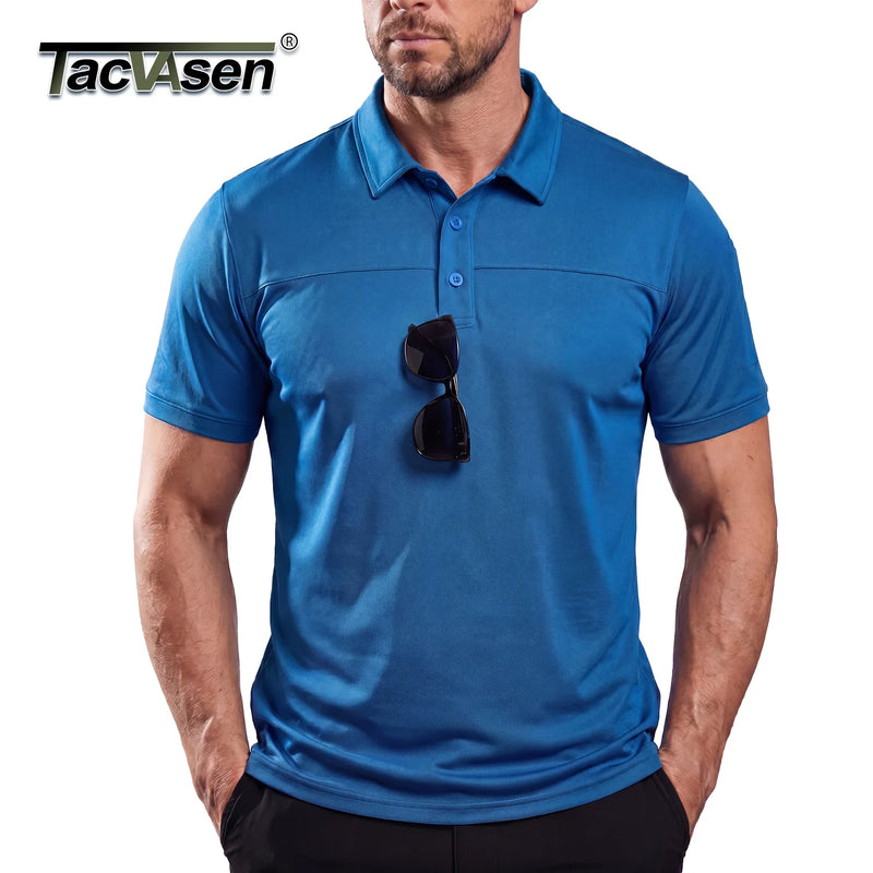 TACVASEN Men's Tactical Polo Shirt UPF 50+ Sun Protection Quick Dry Short Sleeve Shirt Moisture Wicking Outdoor Hiking Polo