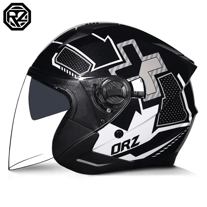 ORZ Motorcycle Helmet Half Face Double Lens Moto Four Seasons Men Women Street Fashion Helmet Capacete De Moto Safety