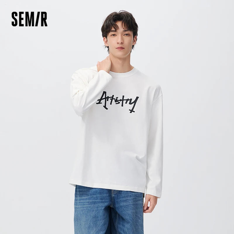 អាវយឺតប៉ាក់បុរស Semir រចនាបថទំនើប បោះពុម្ពអក្សរគូរដោយដៃ រលុង សម កប្បាស ឆ្នាំ២០២៦ រដូវរងាថ្មី សម្លៀកបំពាក់ប្រចាំថ្ងៃ រចនាប័ទ្មធម្មតាក្នុងទីក្រុង