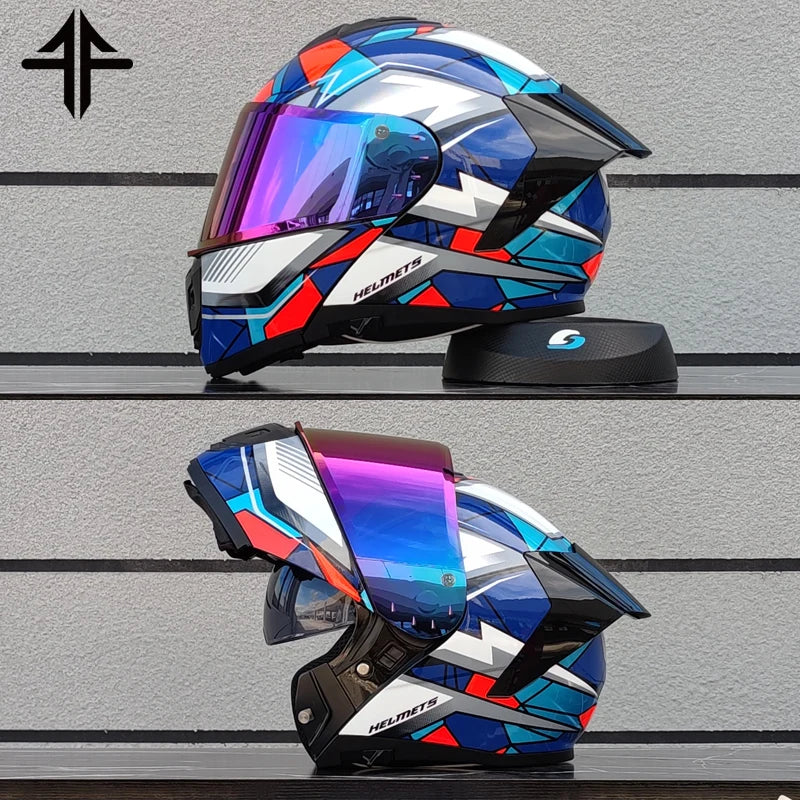 2025 Personalised Motorcycle Full Face Helmet Men Women Fashion Dual Lens Helmets Motocross Racing Modular Flip Up Casco Moto