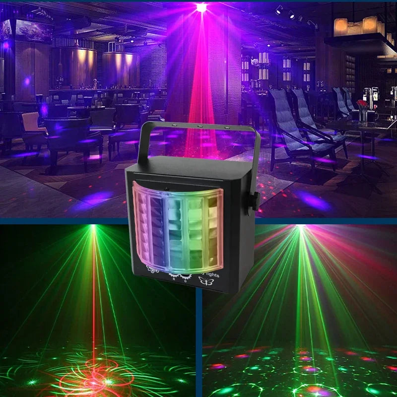 LED DJ Laser Projector Stage Disco Lights Rotating Ball Strobe Remote Sound Control Party Light for Christmas Wedding Holiday