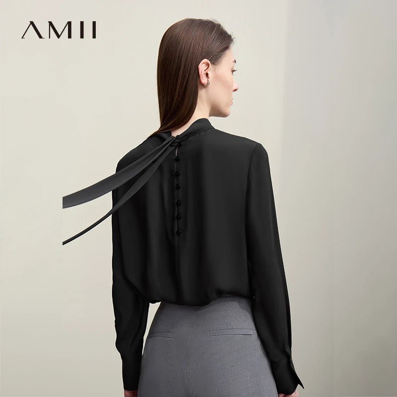 អាវ យឺត ស្រី Amii រដូវស្លឹកឈើជ្រុះឆ្នាំ ២០២៦ ក ចង ថ្មី ឆើតឆាយ សម្រាប់ ការិយាល័យ ស្ទីល បារាំង កអាវ ឈរ អាវ យឺត រលោង សម្រាប់ ស្ត្រី 12641131