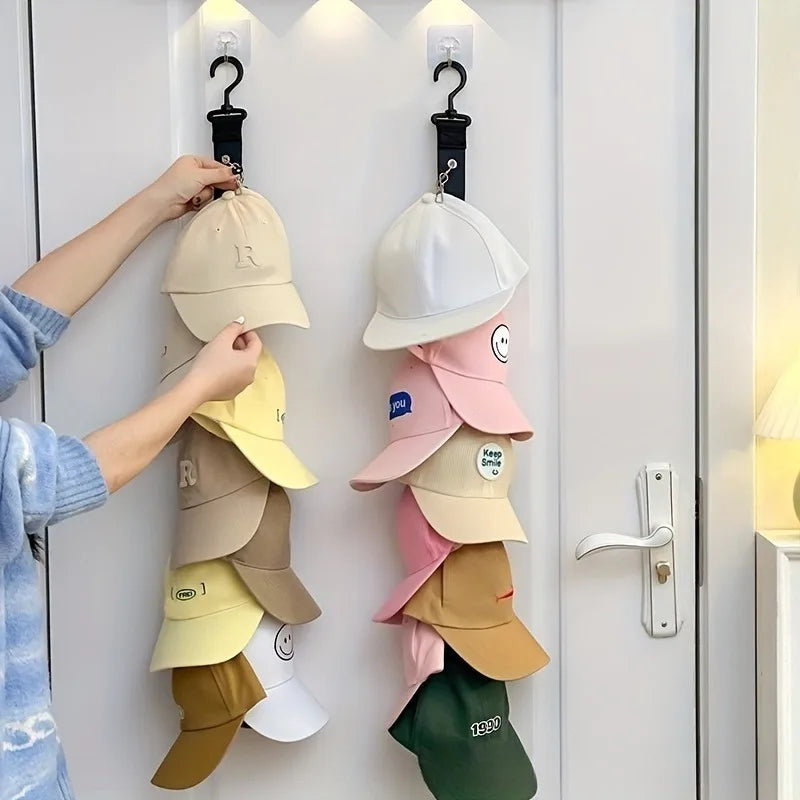 1pc MultifunctionalHat Rack with 8 Clips, Holds 16 Baseball Caps,for Hats Clothes,Space‑Saving Storage for Wardrobe Home Use