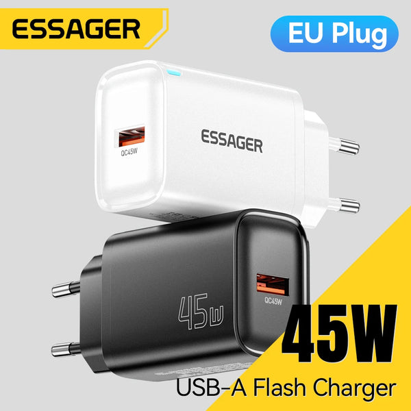 ឆ្នាំងសាក Essager 45W USB A QC3.0 PD សាកថ្មលឿនសម្រាប់ Samsung Galaxy S24 S23 Xiaomi 15 iPad Vivo ឆ្នាំងសាក USB A រហ័ស