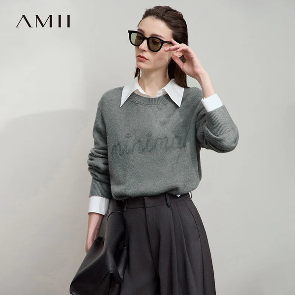 AMII Women's Sweater 2026 Autumn New Knitted Long Sleeves Female Clothing Loose Casual Pullover Versatile Tops Ladies 12553093