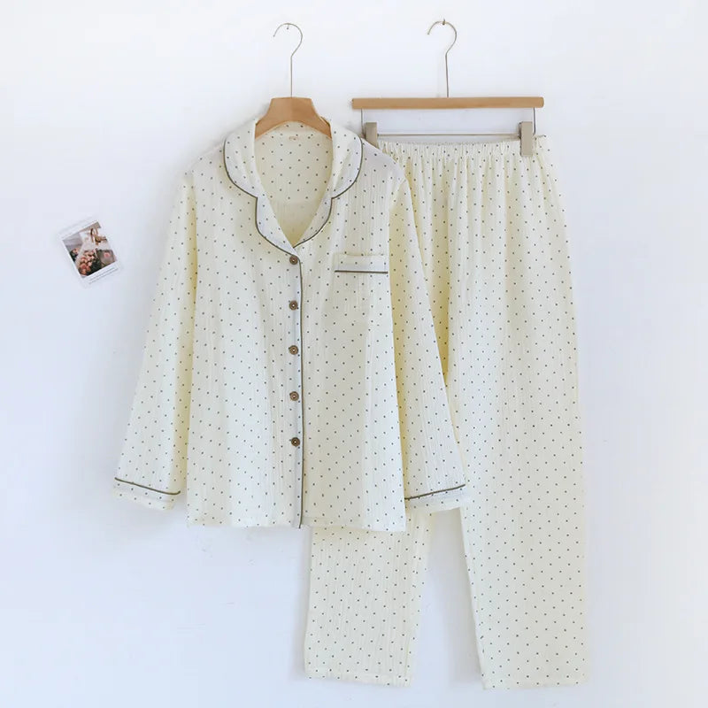 Pijamas De Mujer New 100% Cotton Sleepwear Sleeping Clothes Lapel Long Sleeve Home Clothing Spring Autumn Casual Pajamas Women