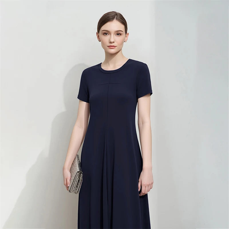 រ៉ូប Amii Womens Summer 2026 រ៉ូបថ្មីដៃខ្លី O-Neck ងាយស្រួលប្រើ រ៉ូបវែងសម្រាប់នារី រលុង ធម្មតា 12622108