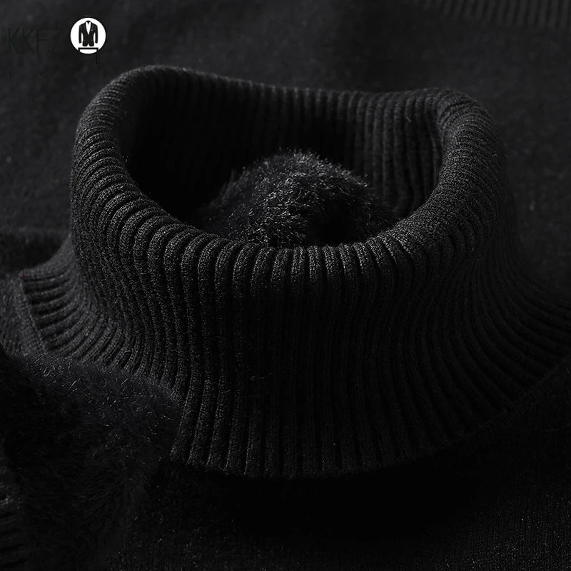 Men's Slim Fit Long Sleeve Turtleneck Sweater Anti-Pilling High Quality Knitted Solid Color Pullover Trendy Men's Clothing