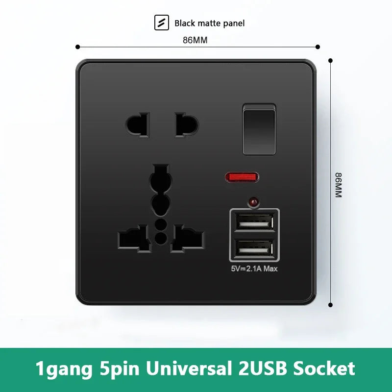 Universal 18W Fast Type C Wall 220V Power Outlet Plug, UK Black 13A Socket Switch, Electrical Wall Socket Panel with USB Charger