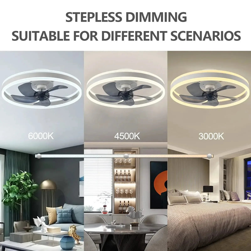កង្ហារពិដានអគ្គិសនី 85-265V 55/60W ជាមួយចង្កៀង កង្ហារឆ្លាតវៃស្ងាត់ 6 ល្បឿនខ្យល់បញ្ជាពីចម្ងាយសម្រាប់បន្ទប់គេង កង្ហារពិដានផ្ទះ