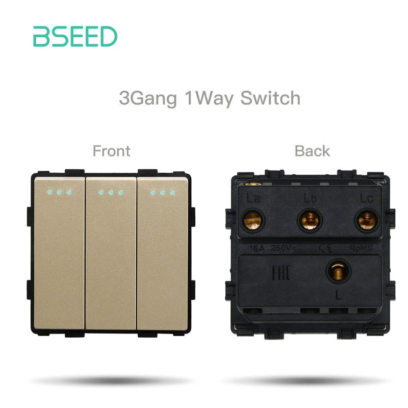 BSEED EU Standard Wall Light Switch Module Electrical Outlets Button Switch DIY Function Part Glass Panel Free Collocation Gold