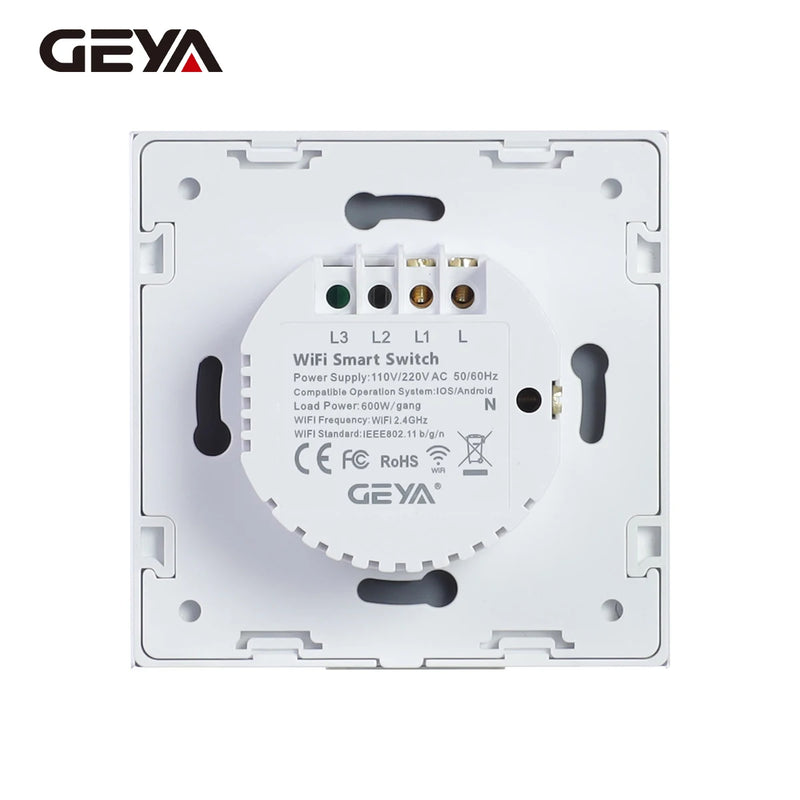 GEYA Wifi 1/2/3Gang កុងតាក់ប៉ះឆ្លាតវៃ Tuya កុងតាក់ជញ្ជាំងភ្លើងសម្រាប់ Alexa Google Voice Control ត្រូវការខ្សែអព្យាក្រឹត