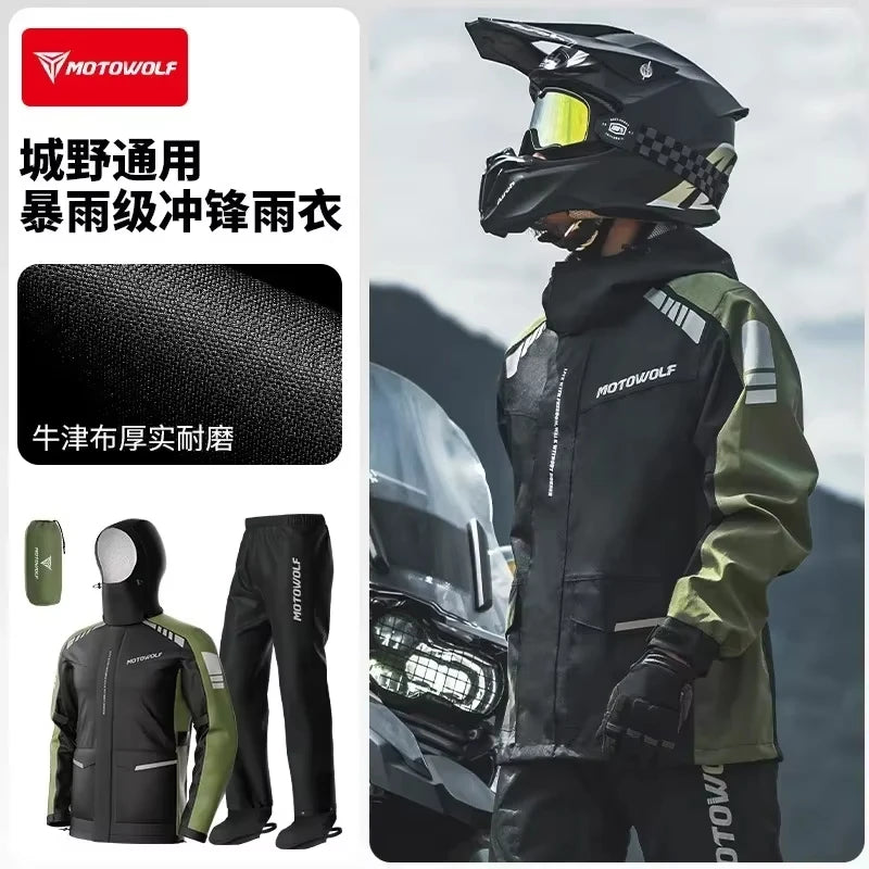 អាវភ្លៀងការពារទឹកម៉ូតូ MOTOWOLF អាវការពារភ្លៀងសម្រាប់ជិះម៉ូតូ អាវការពារភ្លៀងសម្រាប់អ្នកជិះតែម្នាក់ ខោការពារភ្លៀង