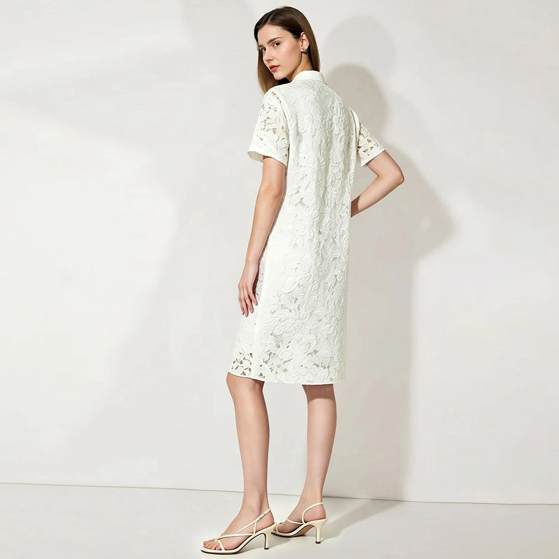 Amii Women's Dress 2026 Summer New Chinese Style Stand Collar Side Button Loose Short Sleeve Elegant Women's Dresses 12642160