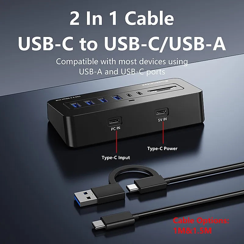 ស្ថានីយ៍ចត USB-C Hub ពហុរន្ធ Blueendless 5Gbps USB3.0 Splitter 7/8-រន្ធ 2-in-1 ខ្សែថាមពលខាងក្រៅ 5V សម្រាប់កុំព្យូទ័រយួរដៃ PC