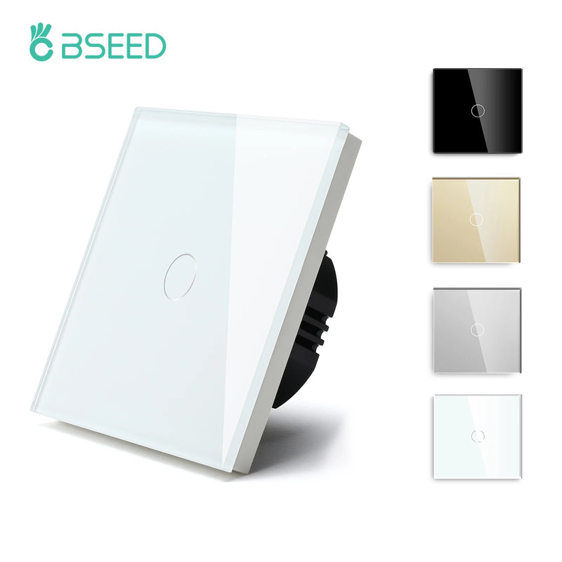 BSEED Touch Screen Light Switches 1/2/3Gang 1Way LED Backlight Wall Switches Glass Panel Max.Load 300W Light Switch On Off
