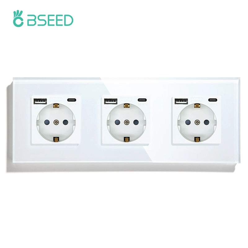 BSEED Touch Light Switches LED Backlight EU Wall Sockets Switches Glass Panel Max.Load 300W 1/2/3Gang 1Way LED Light Switches