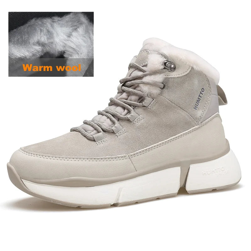 HUMTTO Winter Snow Women's Sneakers Leather Hiking Shoes Keep Warm Boots Woman 2024 Trainers Outdoor Women Casual Trekking Boots