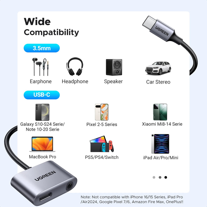 UGREEN USB C to AUX Cable Adapter Type C 3.5mm AUX Earphone Converter DAC Chip PD QC Charging For Huawei iPad Pro Samsung Pixel