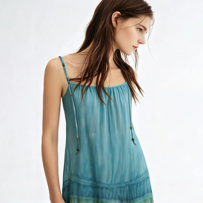 Amii Tie Dye Women's Dress 2026 Summer New Printed Slip Strap Sleeveless Holiday Casual Long Spaghetti Dress For Women 12652063