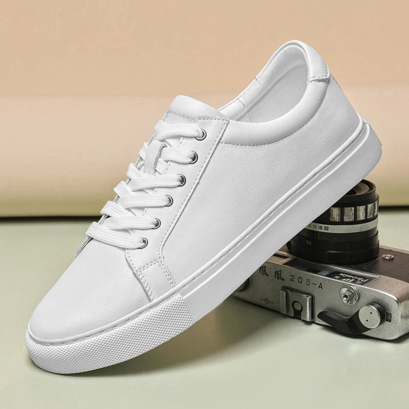 Mens Plus Big Size 48 49 50 Pure White Shoes Men Fashion Flat Shoes Leather Casual Shoes Comfortable
