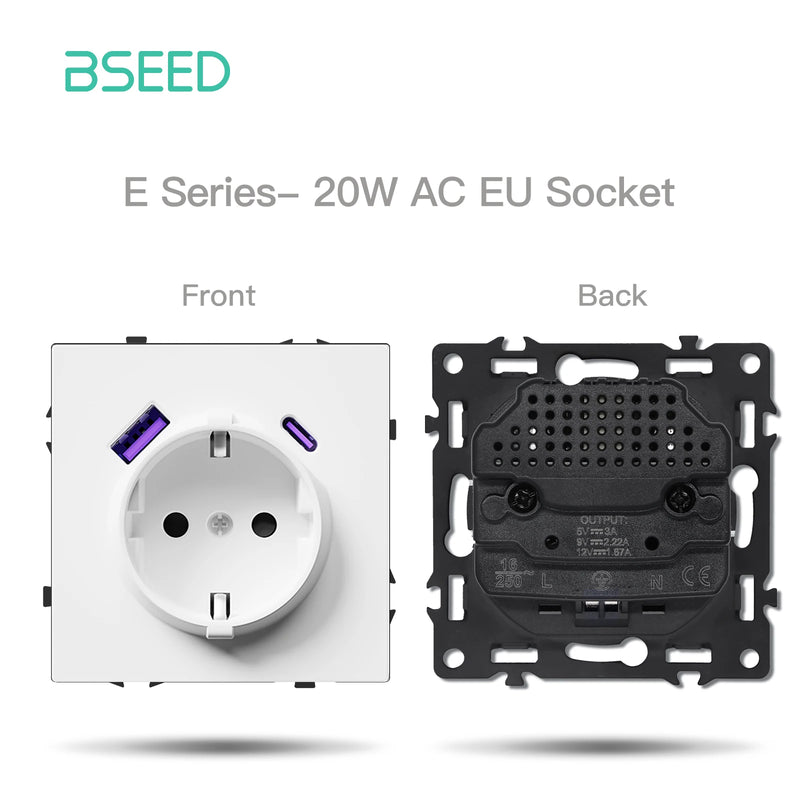 BSEED Wall Button Switch 1/2Gang USB Type-C Wall Socket Module Part Internet TV Telephone Socket Plastic Frame DIY Function Part