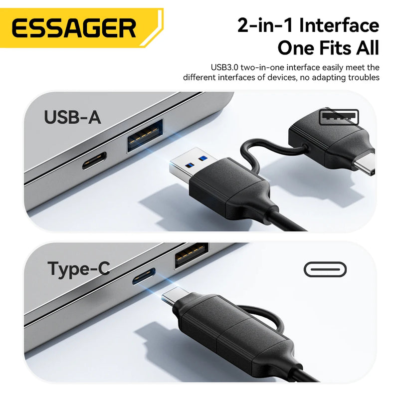 ឧបករណ៍បម្លែងថាសរឹង Essager 2 ក្នុង 1 SATA ទៅ USB 3.0/Type-C សម្រាប់ថាសរឹង HDD/SSD ទំហំ 2.5 អ៊ីញ ឧបករណ៍បម្លែងថាសរឹង USB SATA