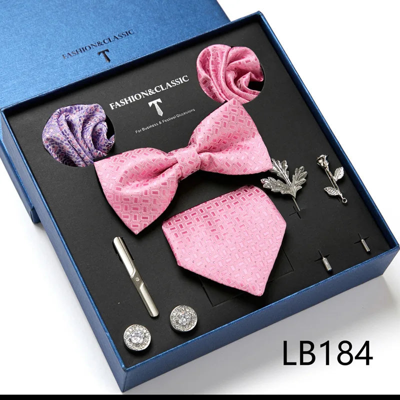 Men's Suit Dress Accessories (Tie + Bow Tie + Square Scarf + Tie Clip + Button + Metal Flower Brooch) 36 Colors To Choose From
