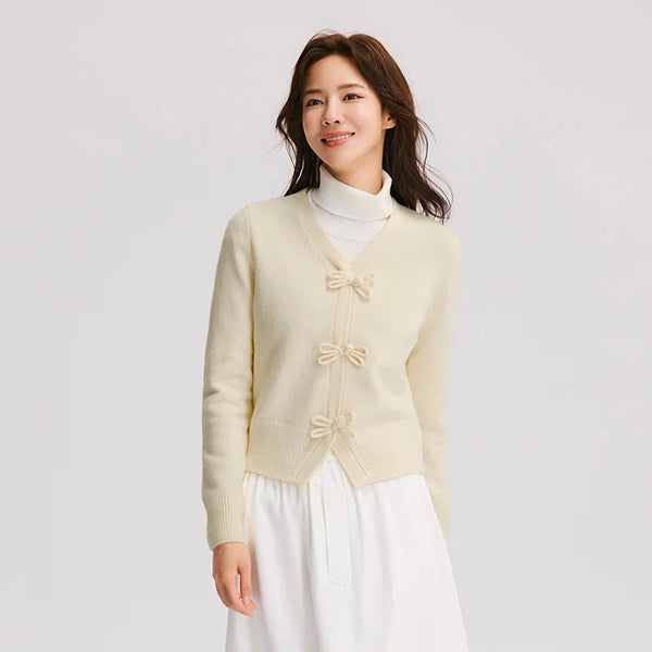អាវយឺតកាឌីហ្គែន Semir សម្រាប់នារី ក V ទន់ ប៉ាក់ស្លីមសម កាត់ខ្លី 2026 អាវប៉ាក់ស្រទាប់ប្រចាំថ្ងៃបែបវីនថេច