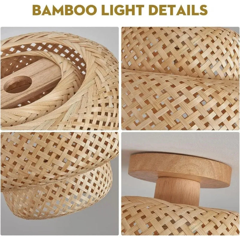 JOYINLED Japanese Style Bamboo Ceiling Lamp 30CM Ceiling Light Handmade Light Fixture E27 for Dining Living Room Home Decor