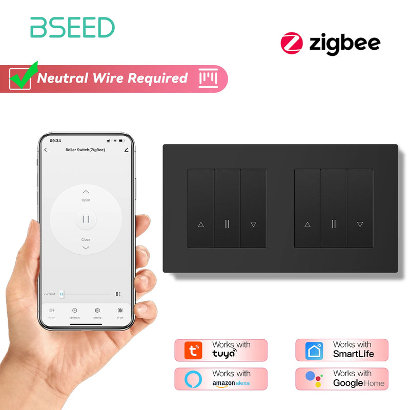 BSEED E Series Smart Zigbee Shutter Switch For Electric Motorized Blinds Roller Shutter Tuya Google Home Alexa Voice Control
